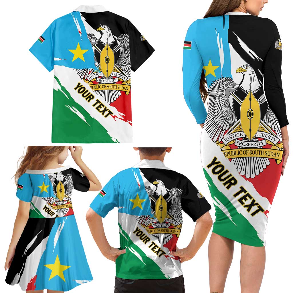 Personalized South Sudan Family Matching Long Sleeve Bodycon Dress and Hawaiian Shirt Grunge Flag Style - Wonder Print Shop