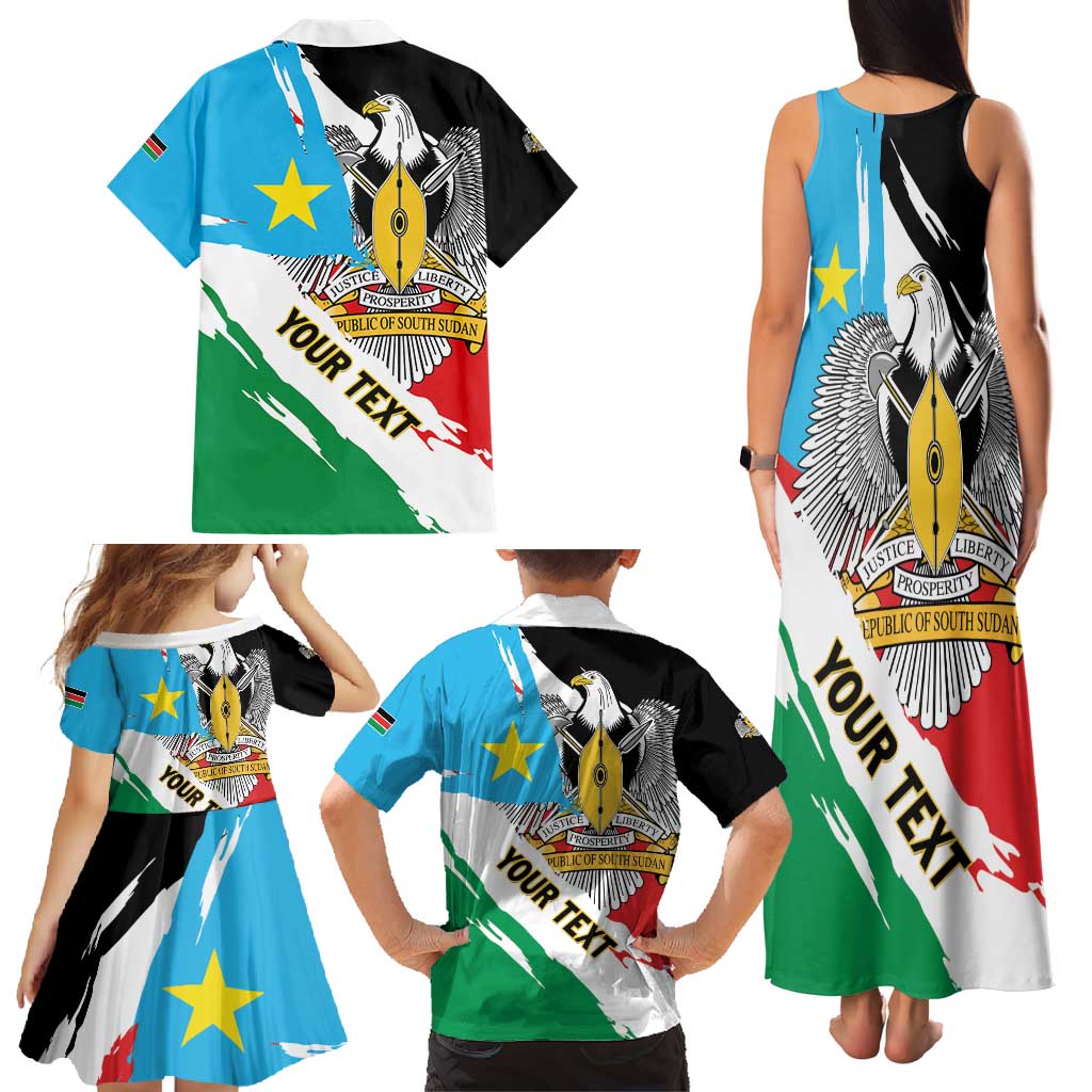 Personalized South Sudan Family Matching Tank Maxi Dress and Hawaiian Shirt Grunge Flag Style - Wonder Print Shop