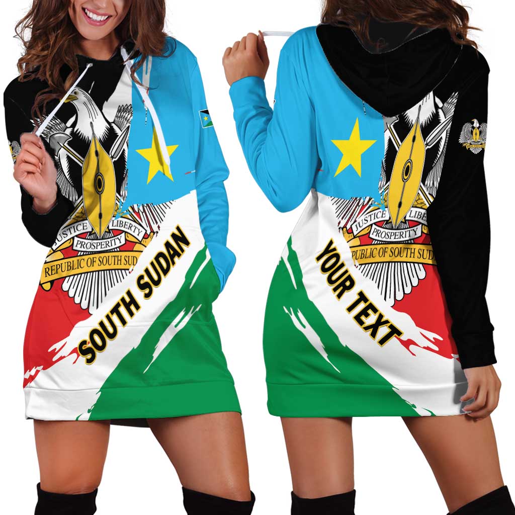 Personalized South Sudan Hoodie Dress Grunge Flag Style - Wonder Print Shop