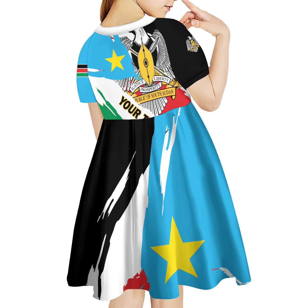Personalized South Sudan Kid Short Sleeve Dress Grunge Flag Style - Wonder Print Shop