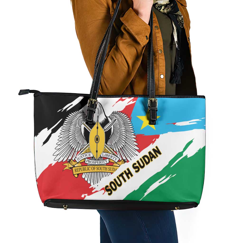 South Sudan Leather Tote Bag Grunge Flag Style - Wonder Print Shop