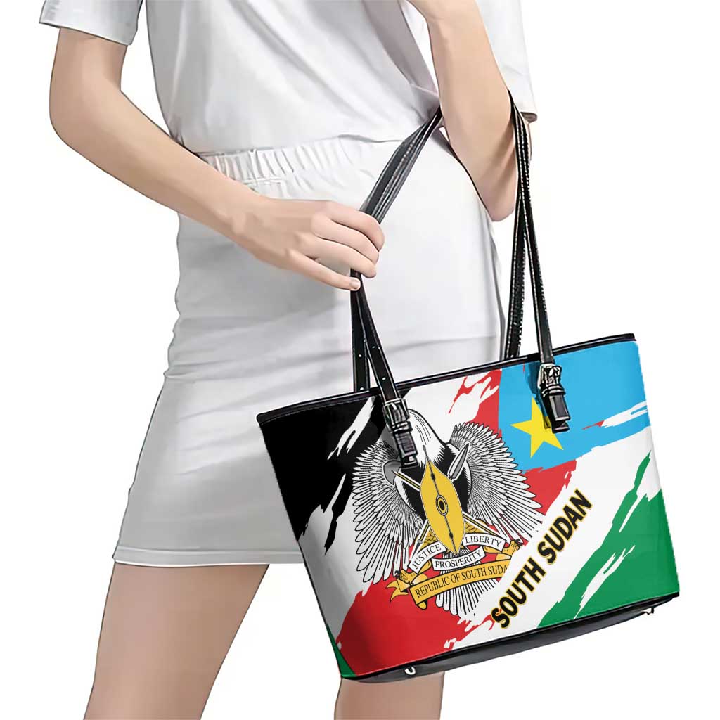 South Sudan Leather Tote Bag Grunge Flag Style - Wonder Print Shop