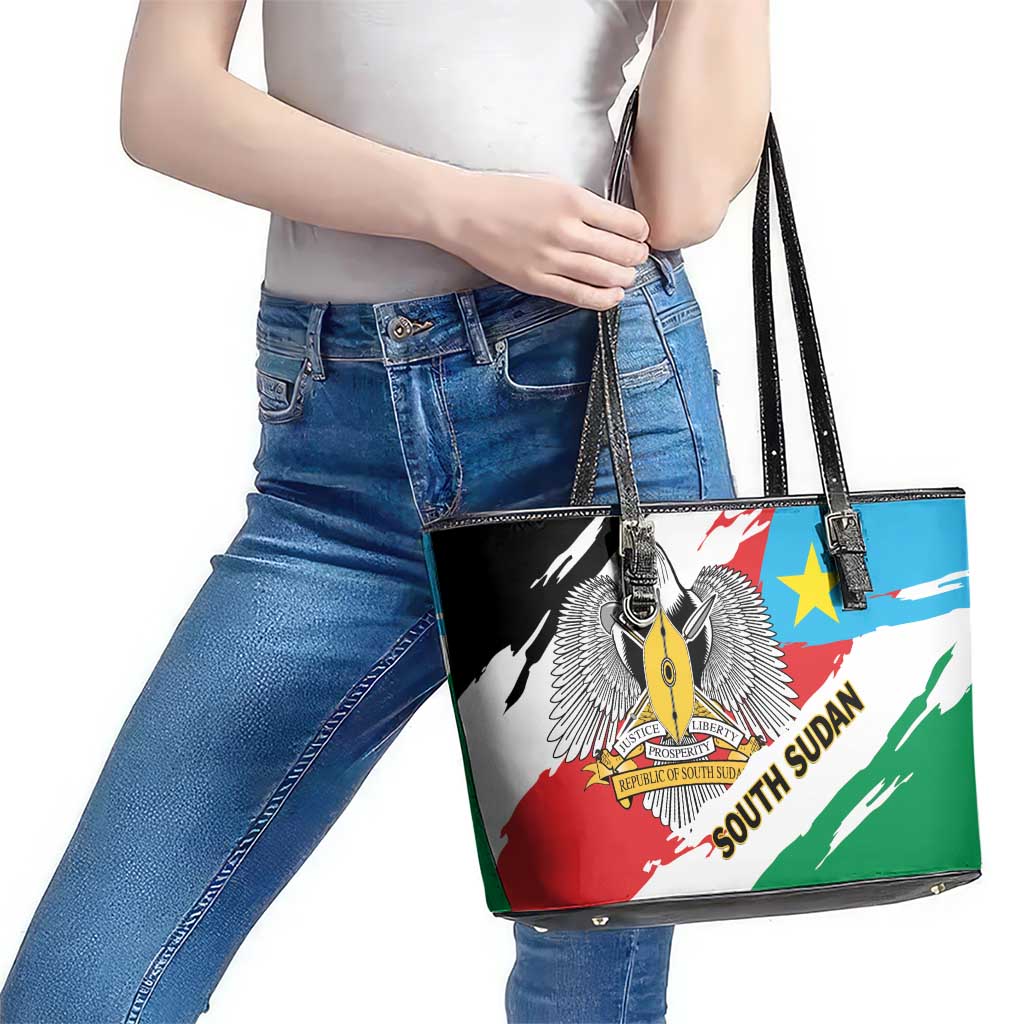 South Sudan Leather Tote Bag Grunge Flag Style - Wonder Print Shop