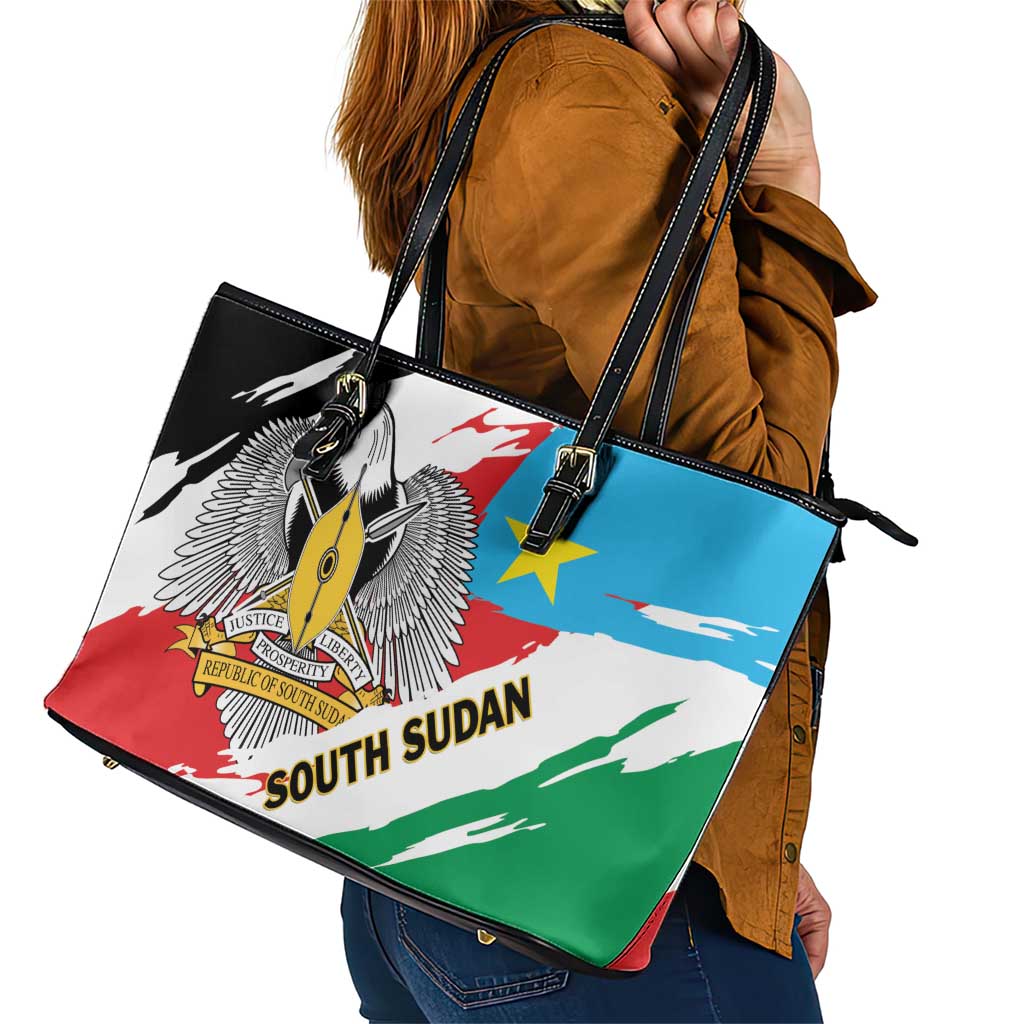 South Sudan Leather Tote Bag Grunge Flag Style - Wonder Print Shop