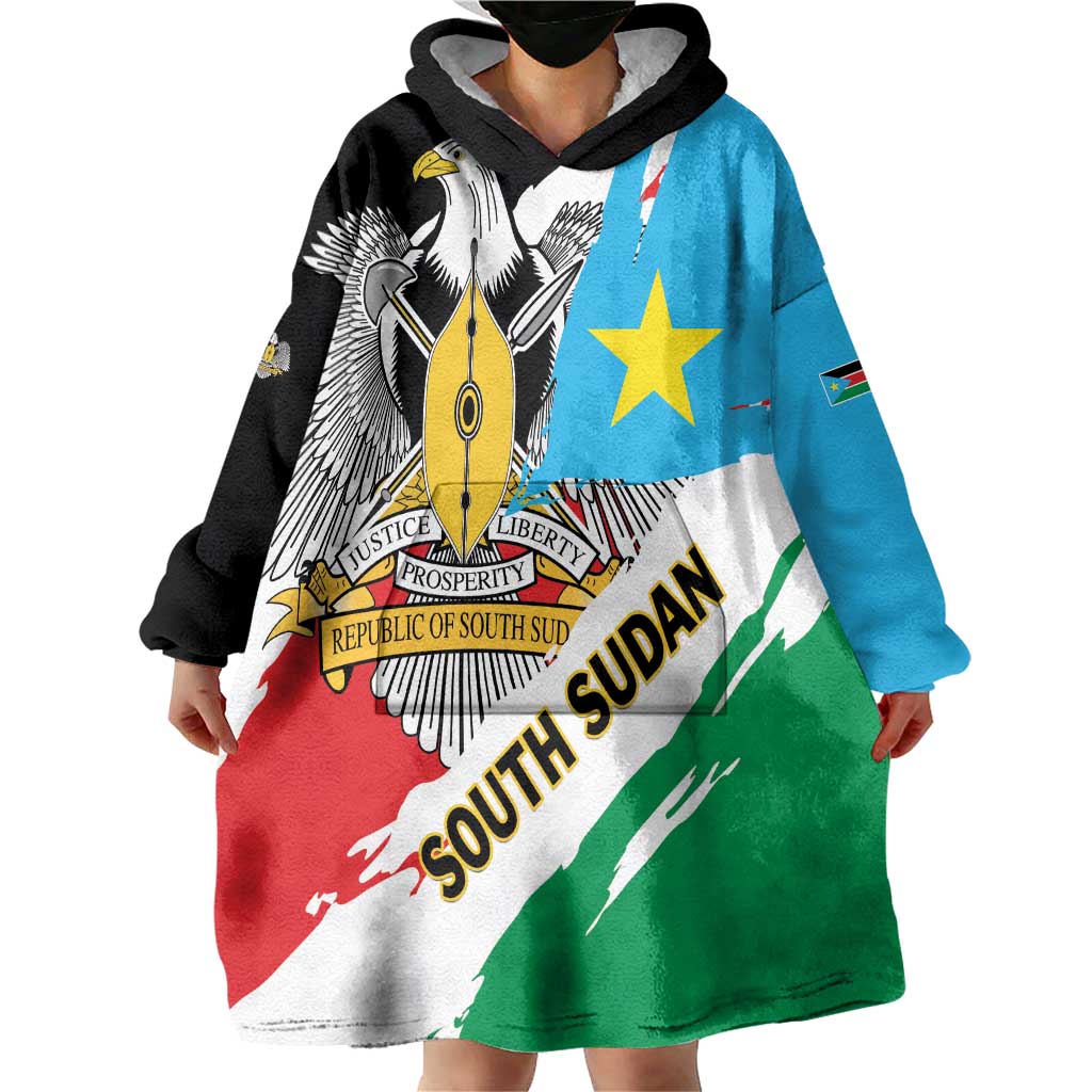 Personalized South Sudan Wearable Blanket Hoodie Grunge Flag Style - Wonder Print Shop