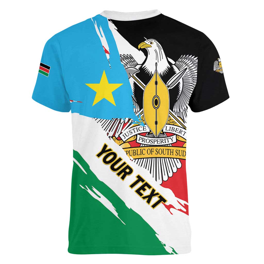 Personalized South Sudan Women V-Neck T-Shirt Grunge Flag Style - Wonder Print Shop