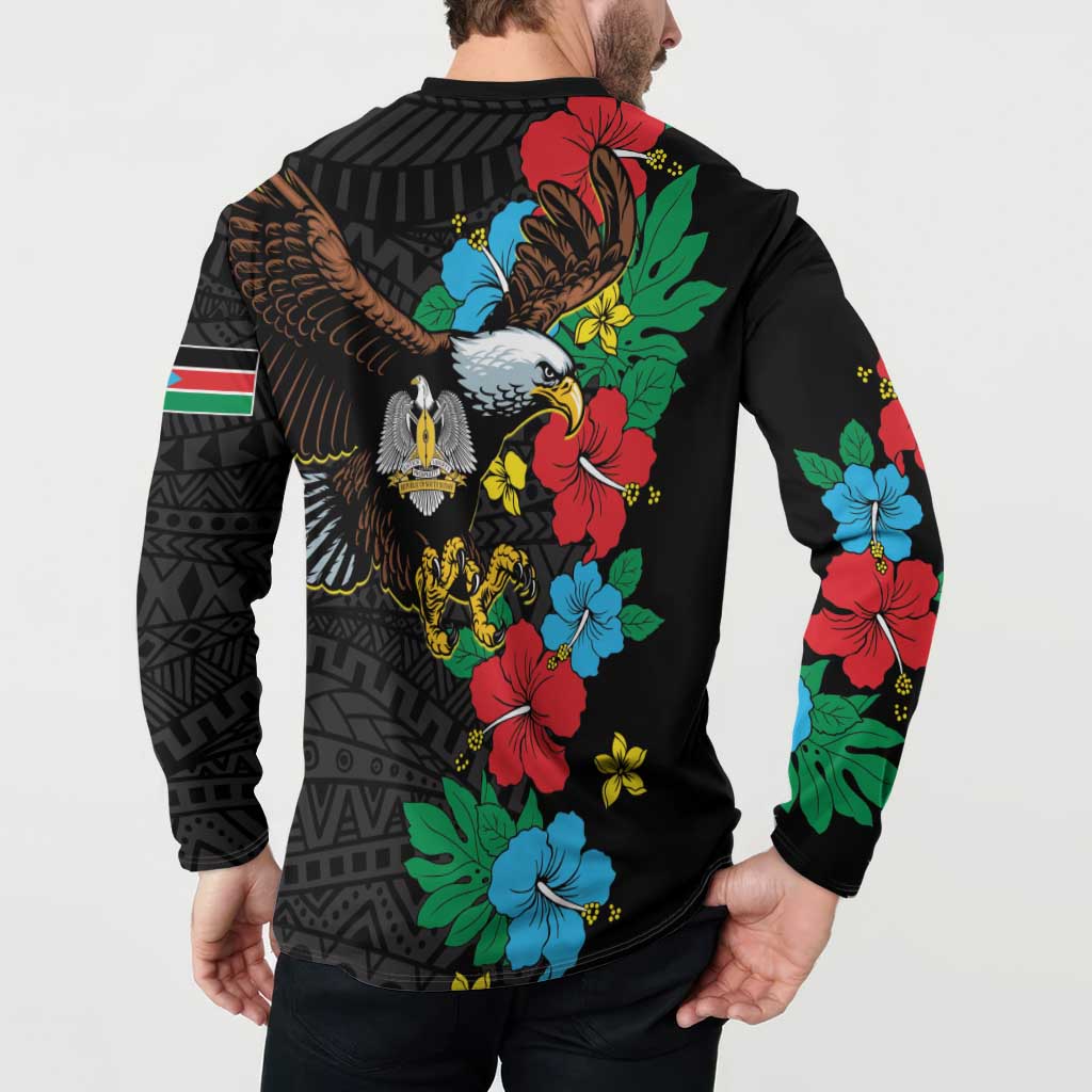 South Sudan Button Sweatshirt Hibiscus Floral African Pattern - Wonder Print Shop