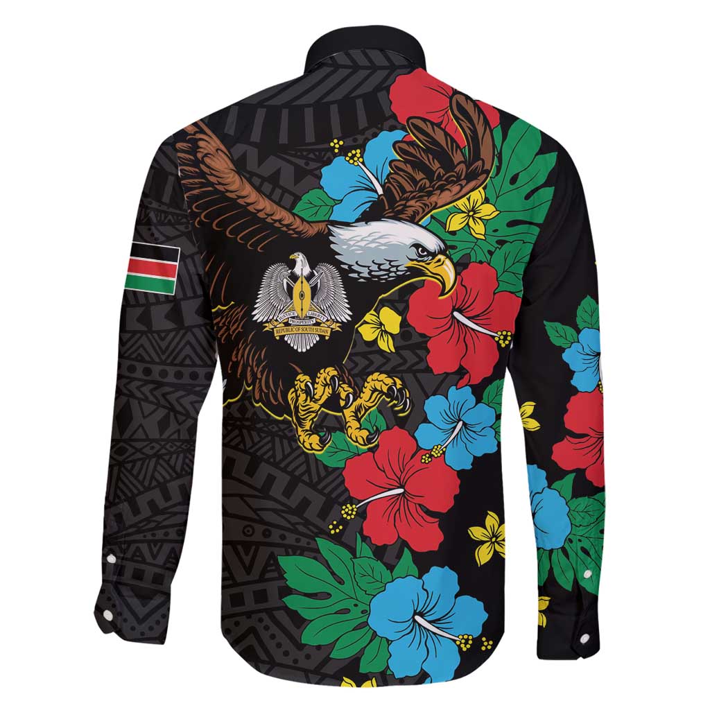 South Sudan Family Matching Long Sleeve Bodycon Dress and Hawaiian Shirt Hibiscus Floral African Pattern - Wonder Print Shop