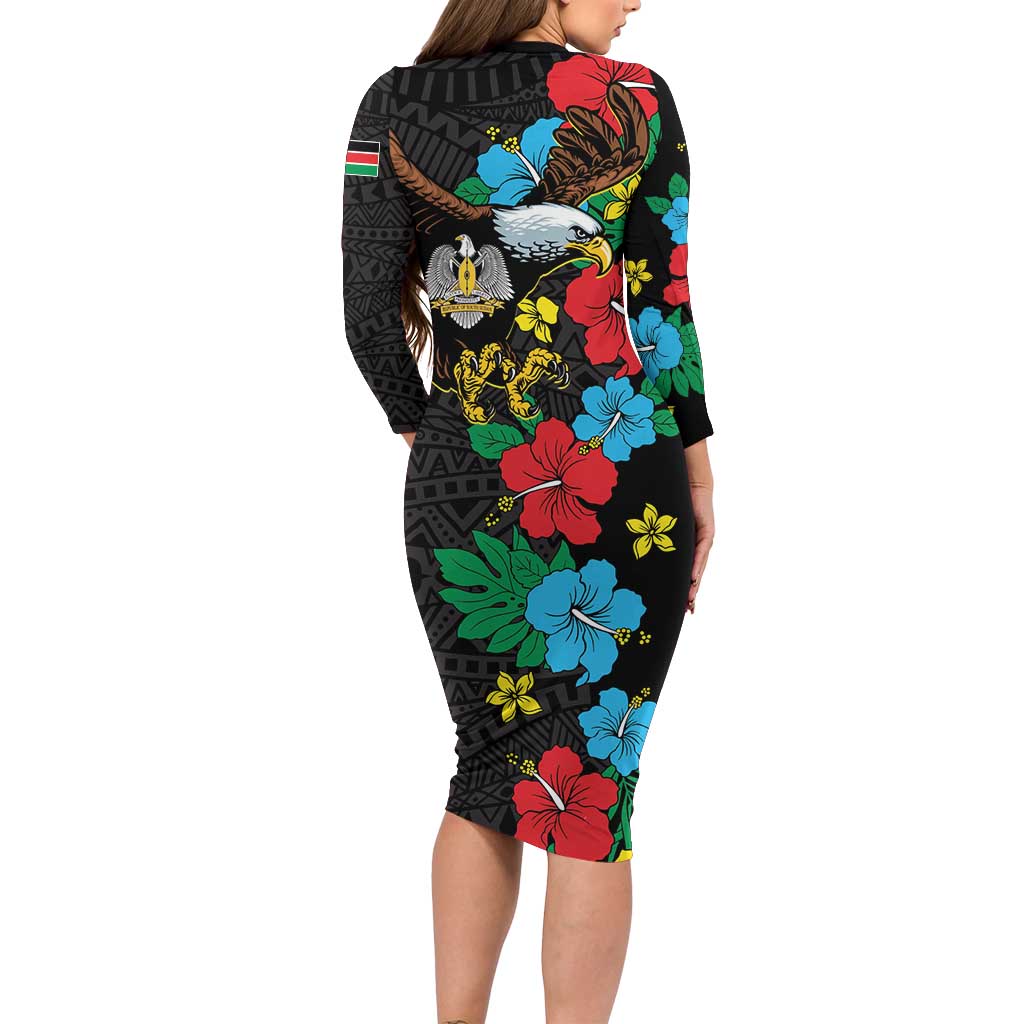 South Sudan Family Matching Long Sleeve Bodycon Dress and Hawaiian Shirt Hibiscus Floral African Pattern - Wonder Print Shop