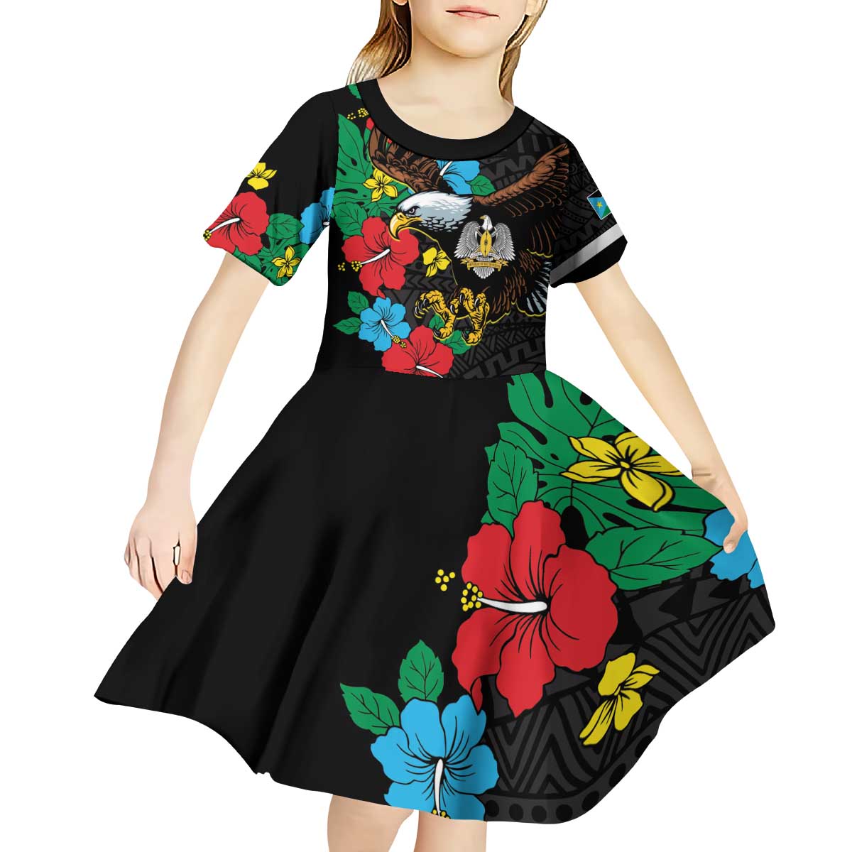 South Sudan Kid Short Sleeve Dress Hibiscus Floral African Pattern - Wonder Print Shop
