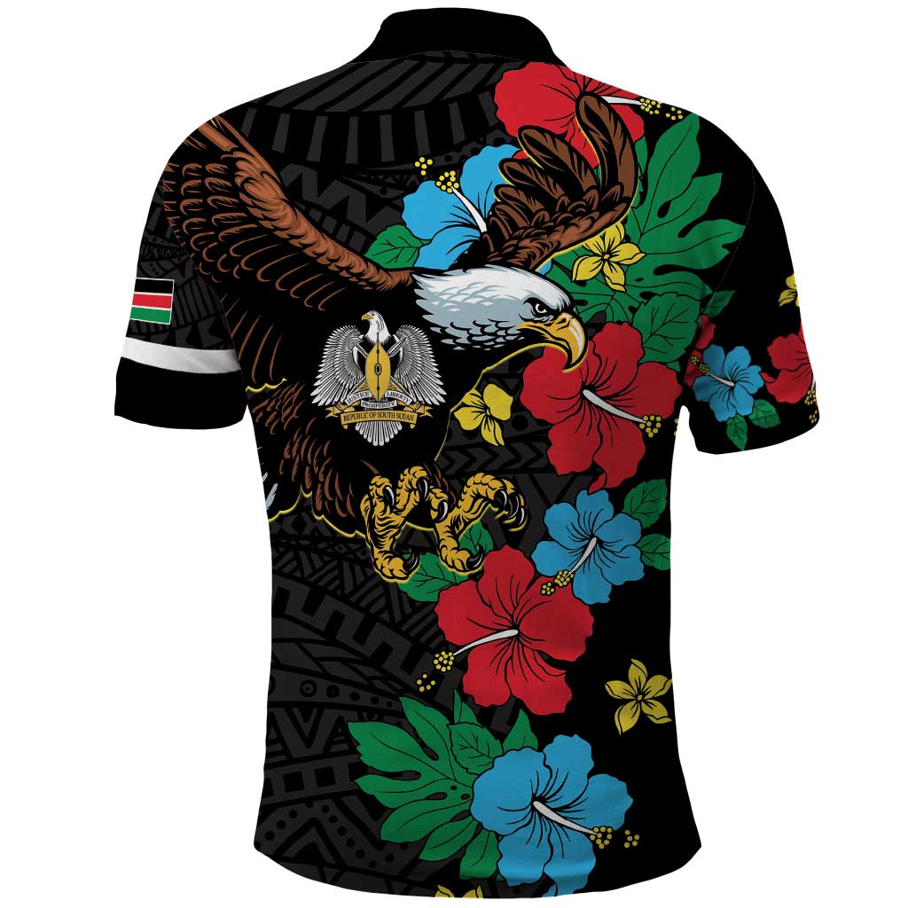 South Sudan Polo Shirt Hibiscus Floral African Pattern - Wonder Print Shop