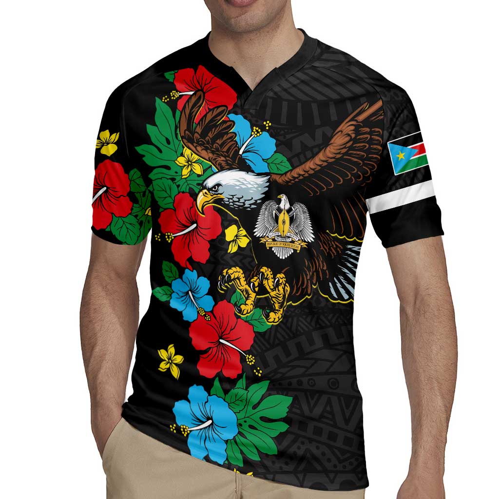 South Sudan Rugby Jersey Hibiscus Floral African Pattern - Wonder Print Shop