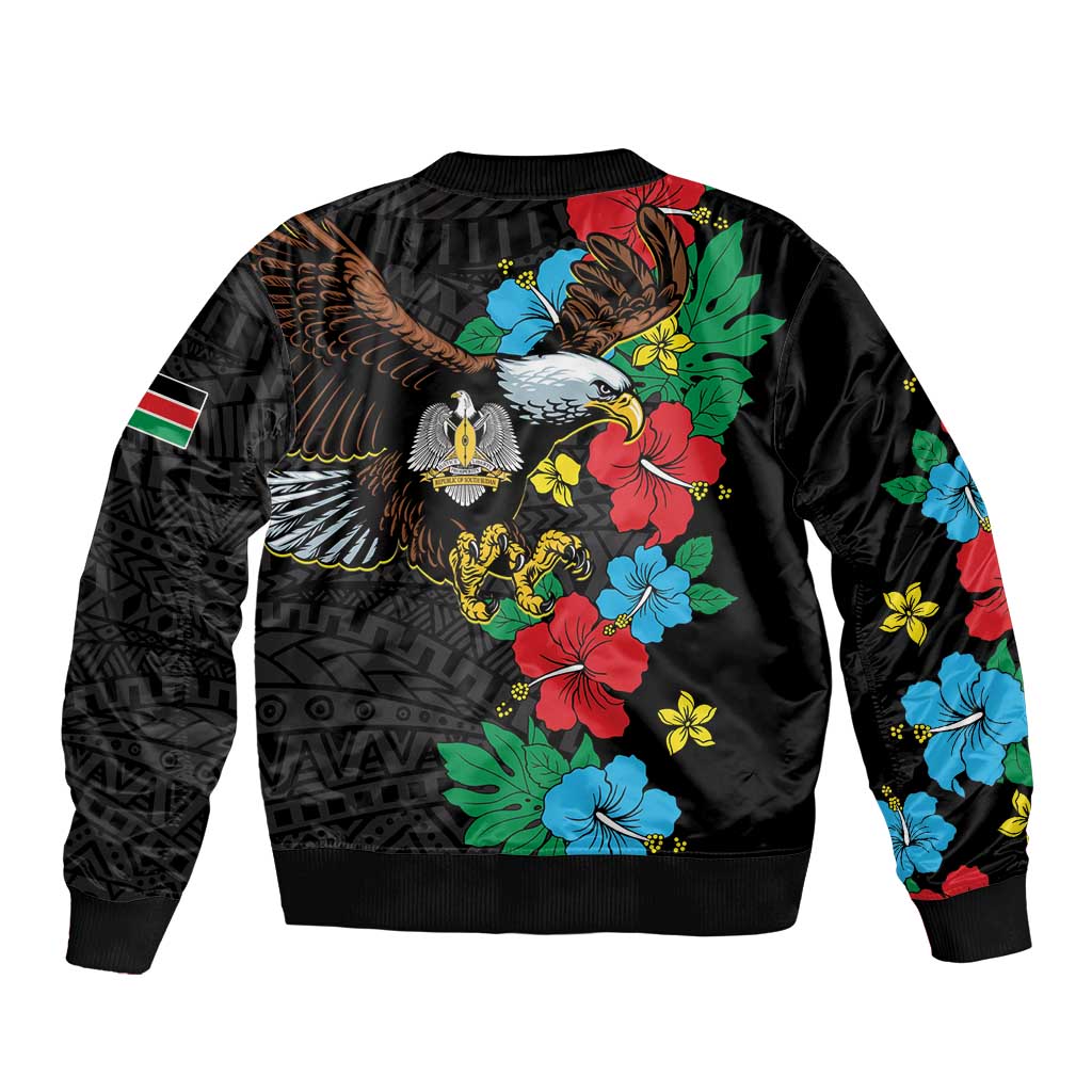 South Sudan Sleeve Zip Bomber Jacket Hibiscus Floral African Pattern - Wonder Print Shop