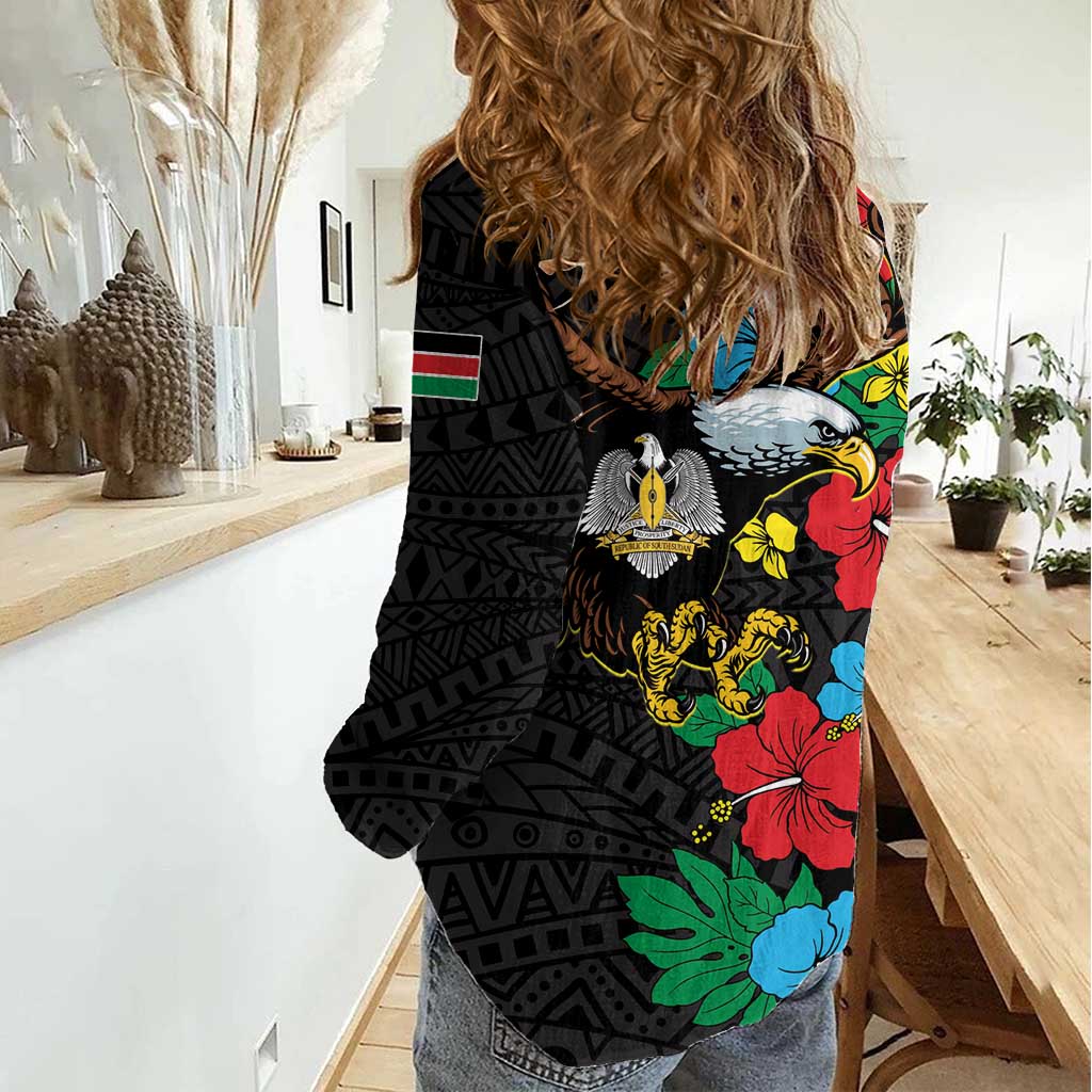South Sudan Women Casual Shirt Hibiscus Floral African Pattern - Wonder Print Shop