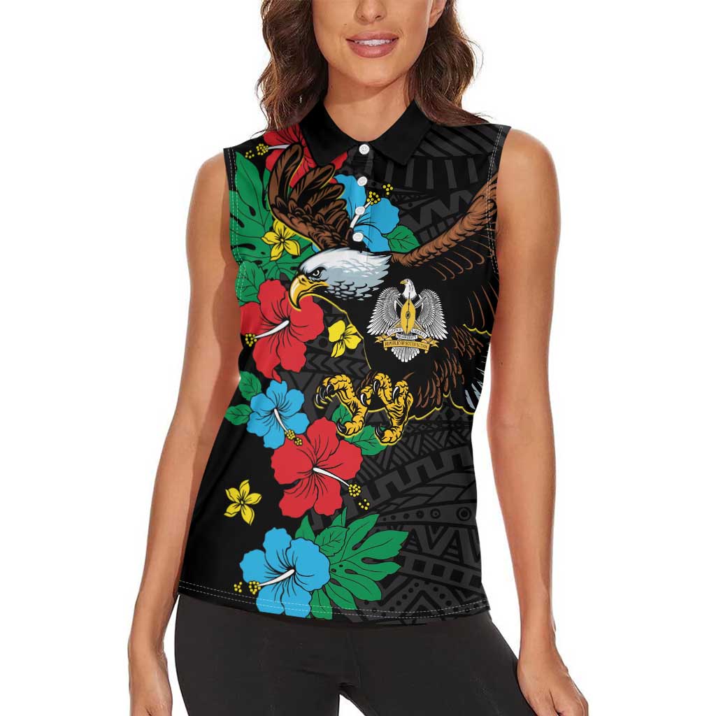 South Sudan Women Sleeveless Polo Shirt Hibiscus Floral African Pattern - Wonder Print Shop