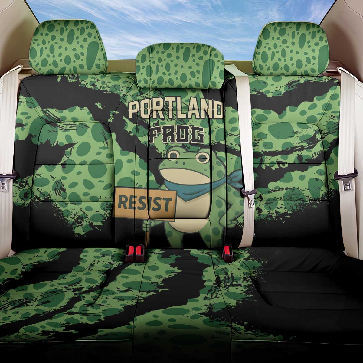 Portland Frog Resist Back Car Seat Cover Frogs Against Fascism - Wonder Print Shop