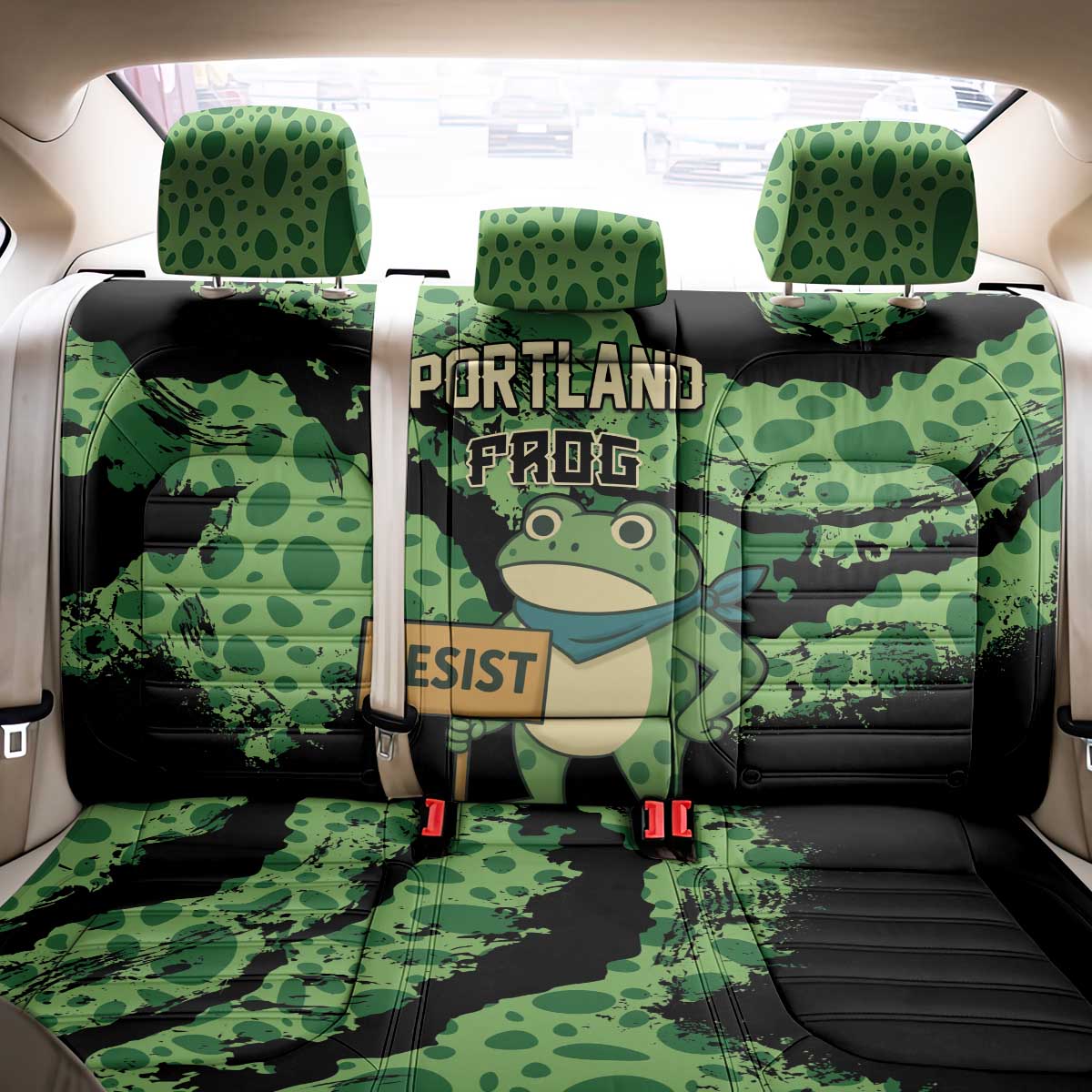 Portland Frog Resist Back Car Seat Cover Frogs Against Fascism - Wonder Print Shop
