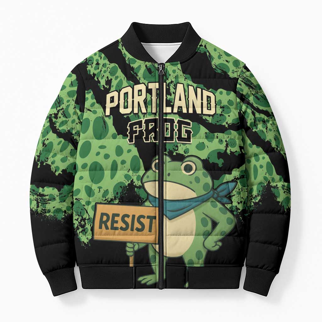 Personalized Portland Frog Resist Bomber Puffer Jacket Frogs Against Fascism - Wonder Print Shop