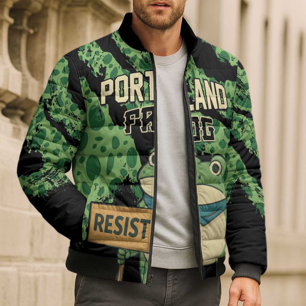 Personalized Portland Frog Resist Bomber Puffer Jacket Frogs Against Fascism - Wonder Print Shop