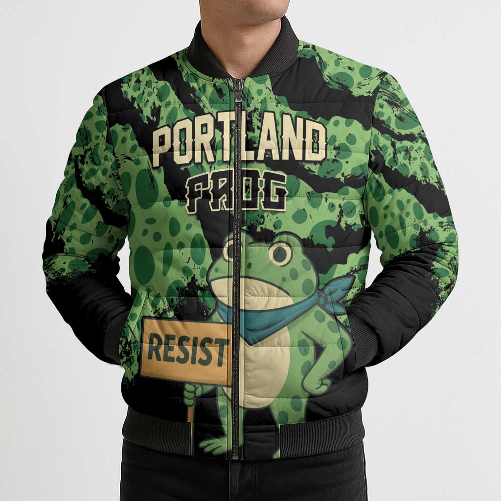 Personalized Portland Frog Resist Bomber Puffer Jacket Frogs Against Fascism - Wonder Print Shop