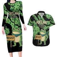 Personalized Portland Frog Resist Couples Matching Long Sleeve Bodycon Dress and Hawaiian Shirt Frogs Against Fascism - Wonder Print Shop