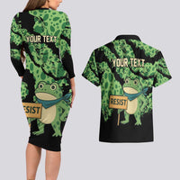 Personalized Portland Frog Resist Couples Matching Long Sleeve Bodycon Dress and Hawaiian Shirt Frogs Against Fascism - Wonder Print Shop