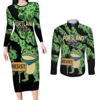 Personalized Portland Frog Resist Couples Matching Long Sleeve Bodycon Dress and Long Sleeve Button Shirt Frogs Against Fascism - Wonder Print Shop