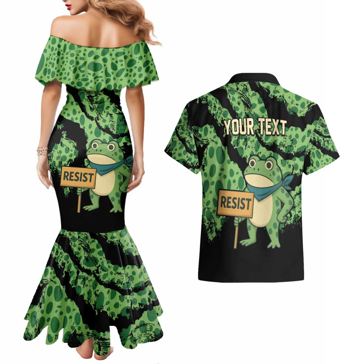 Personalized Portland Frog Resist Couples Matching Mermaid Dress and Hawaiian Shirt Frogs Against Fascism - Wonder Print Shop