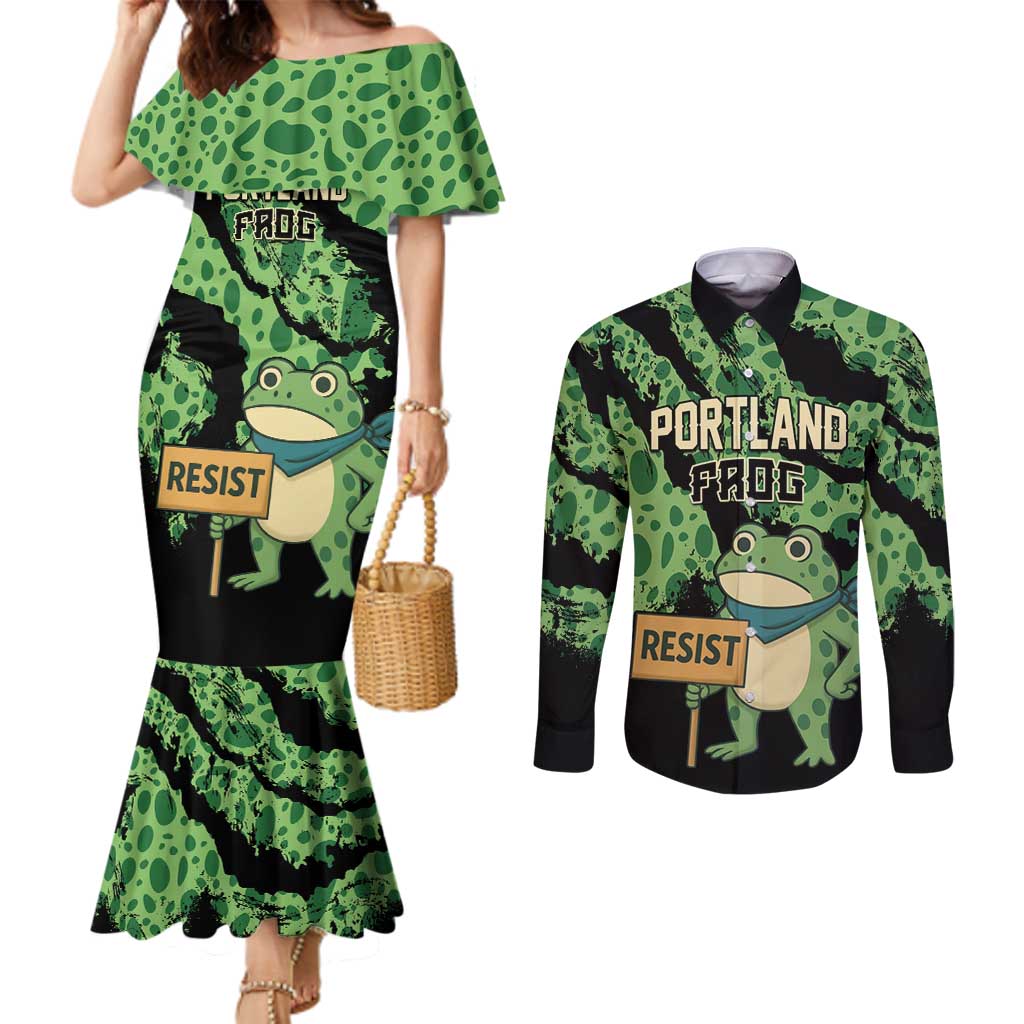 Personalized Portland Frog Resist Couples Matching Mermaid Dress and Long Sleeve Button Shirt Frogs Against Fascism - Wonder Print Shop