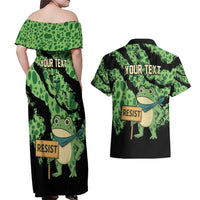 Personalized Portland Frog Resist Couples Matching Off Shoulder Maxi Dress and Hawaiian Shirt Frogs Against Fascism - Wonder Print Shop