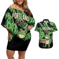 Personalized Portland Frog Resist Couples Matching Off Shoulder Short Dress and Hawaiian Shirt Frogs Against Fascism - Wonder Print Shop