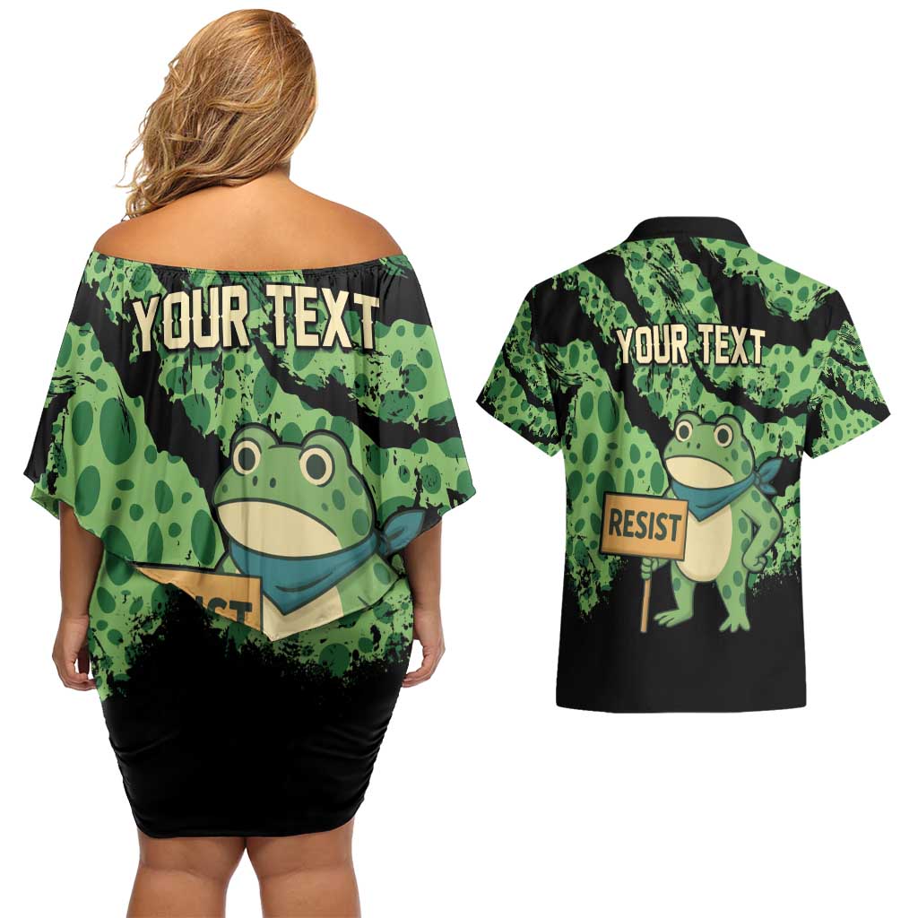 Personalized Portland Frog Resist Couples Matching Off Shoulder Short Dress and Hawaiian Shirt Frogs Against Fascism - Wonder Print Shop