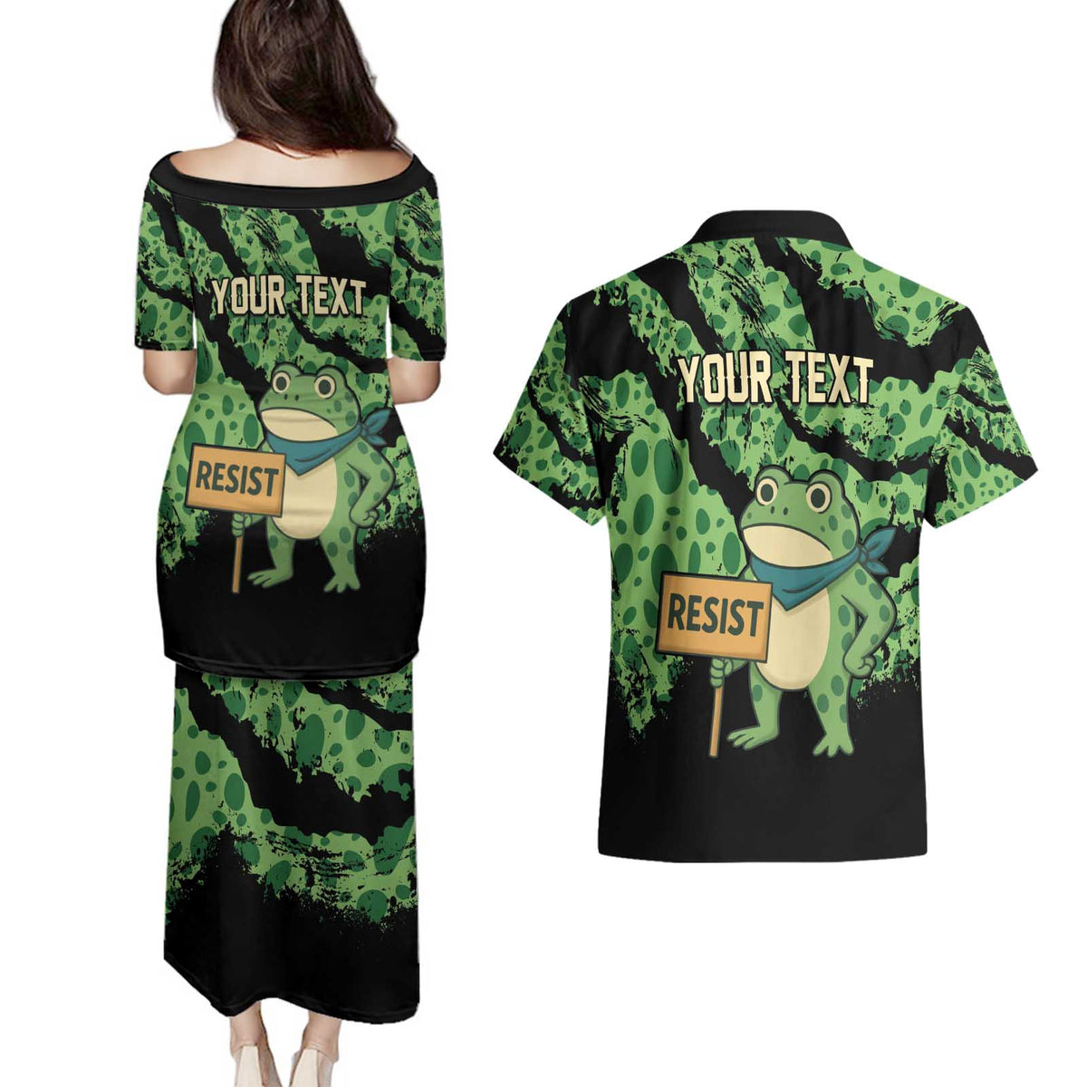 Personalized Portland Frog Resist Couples Matching Puletasi and Hawaiian Shirt Frogs Against Fascism - Wonder Print Shop