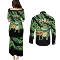 Personalized Portland Frog Resist Couples Matching Puletasi and Long Sleeve Button Shirt Frogs Against Fascism - Wonder Print Shop