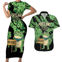 Personalized Portland Frog Resist Couples Matching Short Sleeve Bodycon Dress and Hawaiian Shirt Frogs Against Fascism - Wonder Print Shop