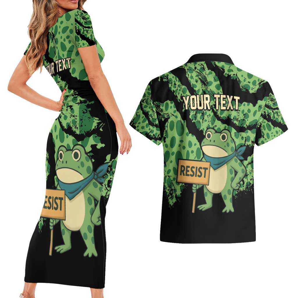 Personalized Portland Frog Resist Couples Matching Short Sleeve Bodycon Dress and Hawaiian Shirt Frogs Against Fascism - Wonder Print Shop