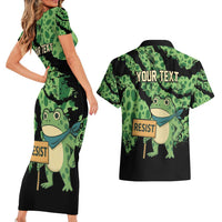 Personalized Portland Frog Resist Couples Matching Short Sleeve Bodycon Dress and Hawaiian Shirt Frogs Against Fascism - Wonder Print Shop