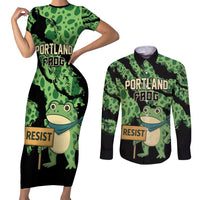 Personalized Portland Frog Resist Couples Matching Short Sleeve Bodycon Dress and Long Sleeve Button Shirt Frogs Against Fascism - Wonder Print Shop