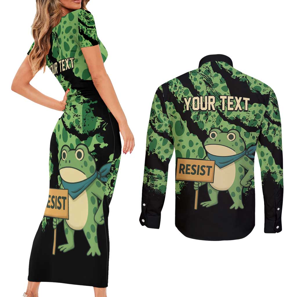 Personalized Portland Frog Resist Couples Matching Short Sleeve Bodycon Dress and Long Sleeve Button Shirt Frogs Against Fascism - Wonder Print Shop