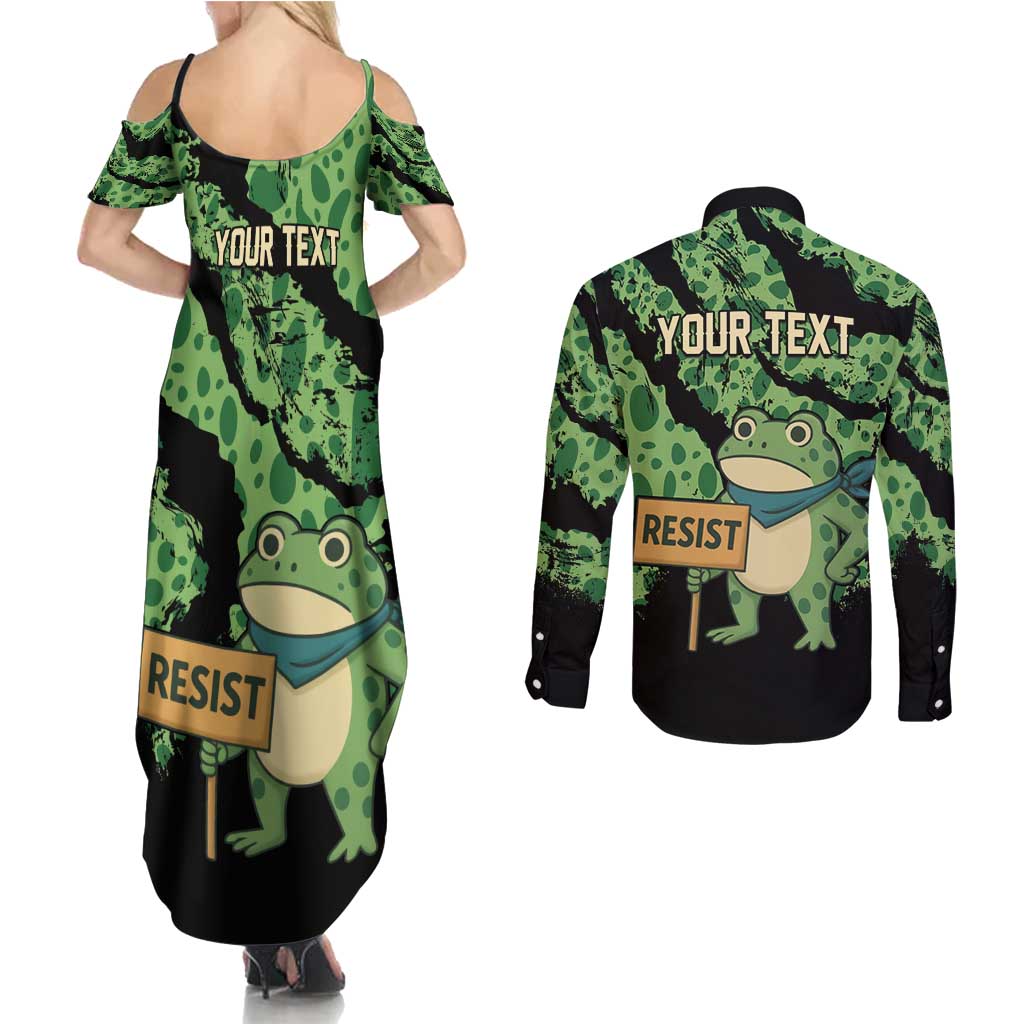 Personalized Portland Frog Resist Couples Matching Summer Maxi Dress and Long Sleeve Button Shirt Frogs Against Fascism - Wonder Print Shop