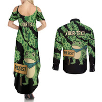Personalized Portland Frog Resist Couples Matching Summer Maxi Dress and Long Sleeve Button Shirt Frogs Against Fascism - Wonder Print Shop