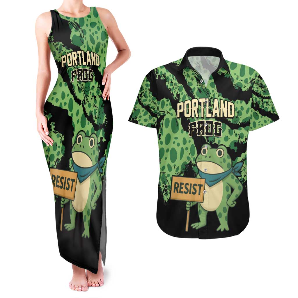 Personalized Portland Frog Resist Couples Matching Tank Maxi Dress and Hawaiian Shirt Frogs Against Fascism - Wonder Print Shop