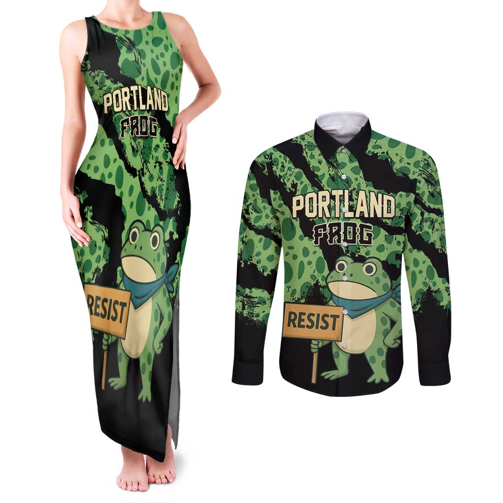 Personalized Portland Frog Resist Couples Matching Tank Maxi Dress and Long Sleeve Button Shirt Frogs Against Fascism - Wonder Print Shop