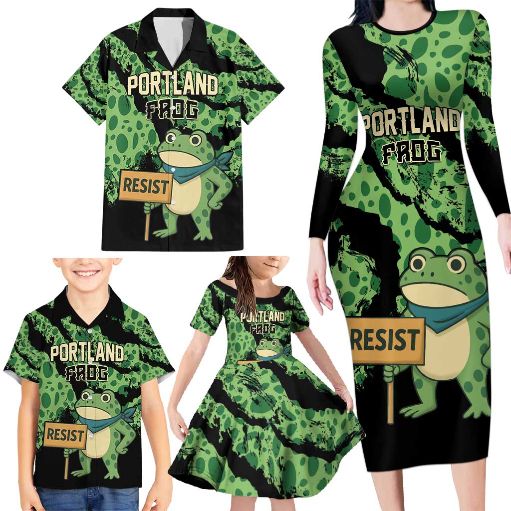 Personalized Portland Frog Resist Family Matching Long Sleeve Bodycon Dress and Hawaiian Shirt Frogs Against Fascism - Wonder Print Shop