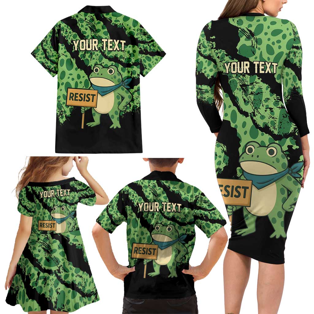 Personalized Portland Frog Resist Family Matching Long Sleeve Bodycon Dress and Hawaiian Shirt Frogs Against Fascism - Wonder Print Shop