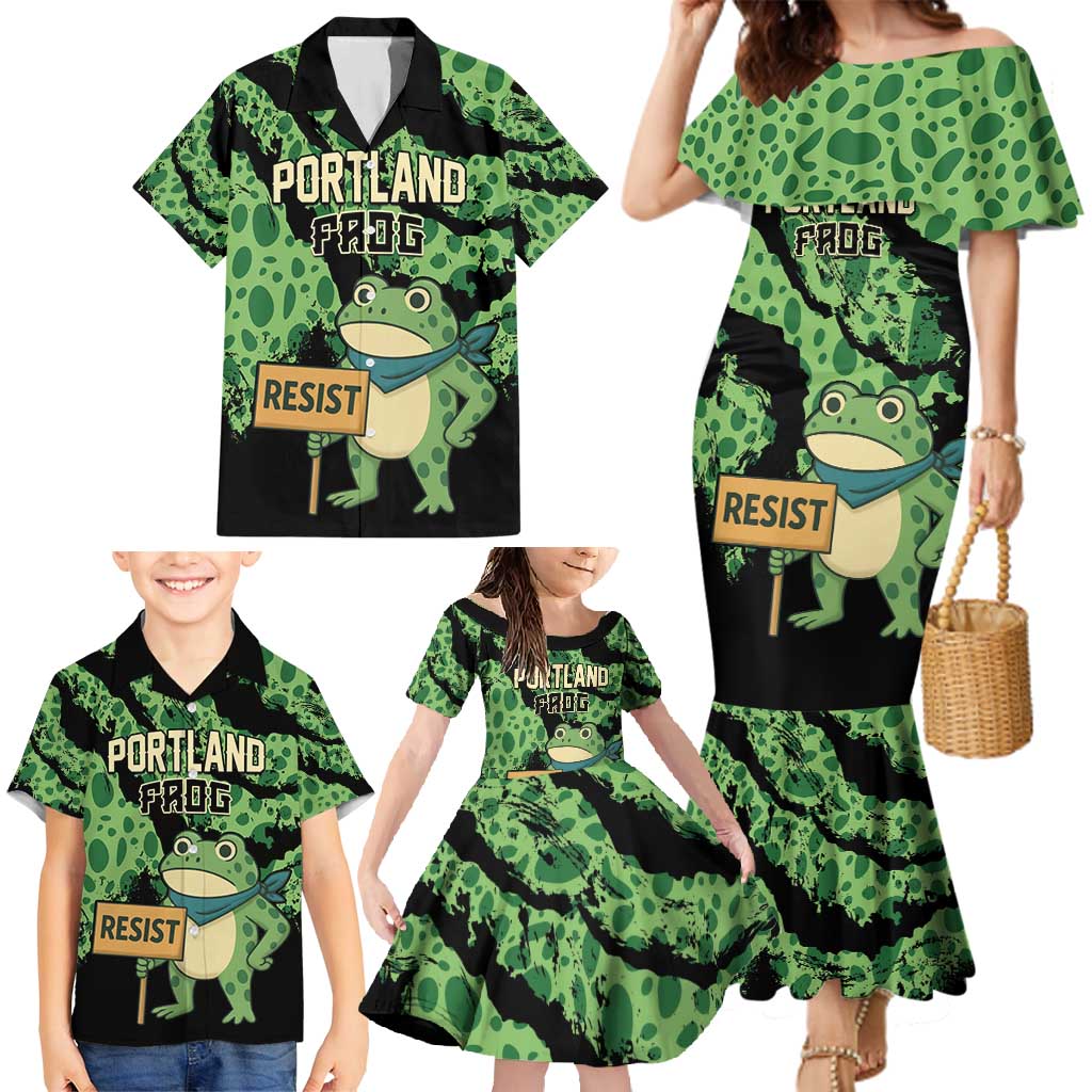 Personalized Portland Frog Resist Family Matching Mermaid Dress and Hawaiian Shirt Frogs Against Fascism - Wonder Print Shop