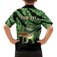 Personalized Portland Frog Resist Family Matching Off The Shoulder Long Sleeve Dress and Hawaiian Shirt Frogs Against Fascism - Wonder Print Shop