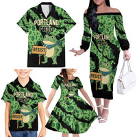 Personalized Portland Frog Resist Family Matching Off The Shoulder Long Sleeve Dress and Hawaiian Shirt Frogs Against Fascism - Wonder Print Shop