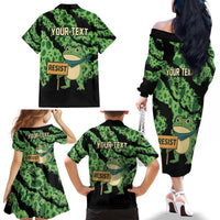 Personalized Portland Frog Resist Family Matching Off The Shoulder Long Sleeve Dress and Hawaiian Shirt Frogs Against Fascism - Wonder Print Shop