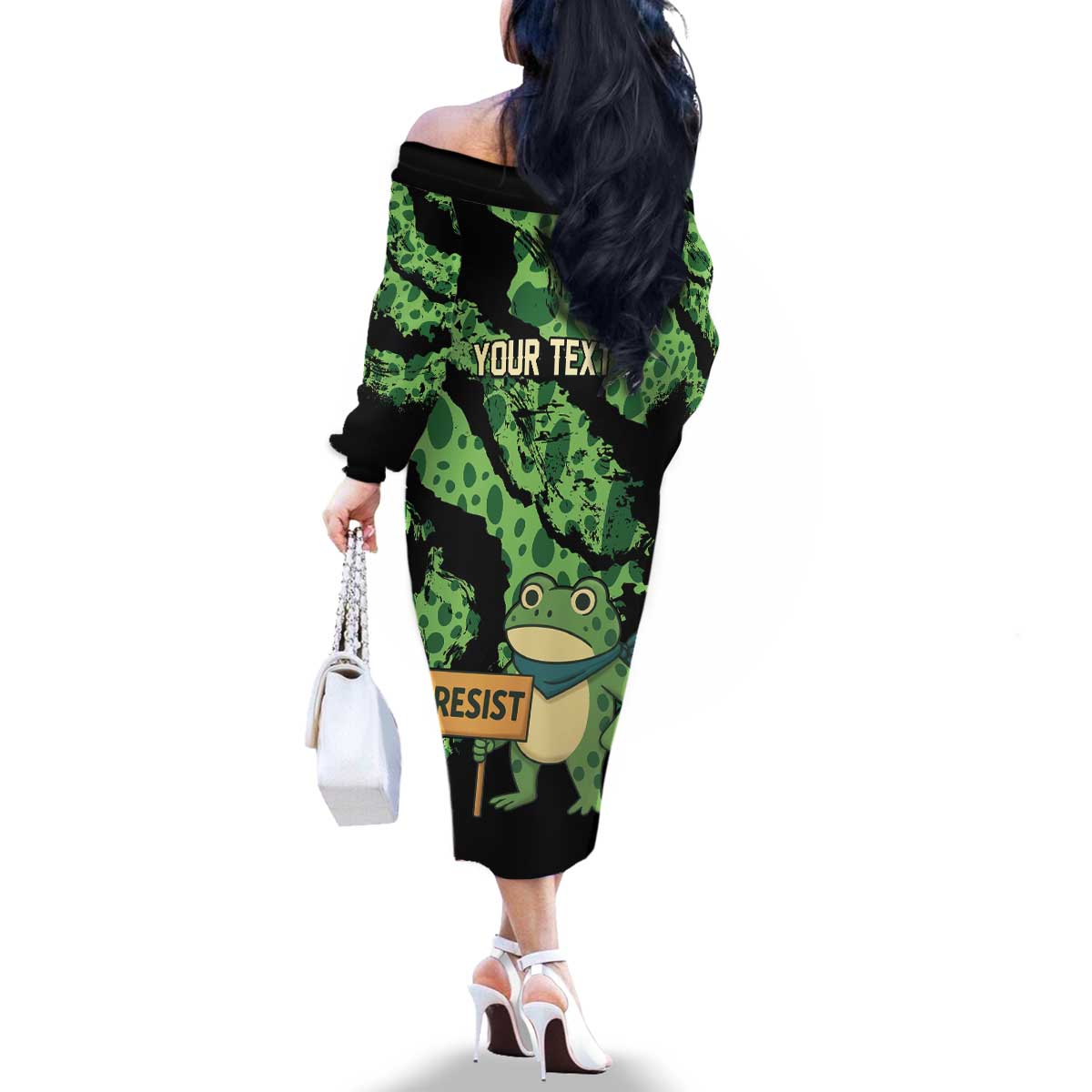 Personalized Portland Frog Resist Family Matching Off The Shoulder Long Sleeve Dress and Hawaiian Shirt Frogs Against Fascism - Wonder Print Shop